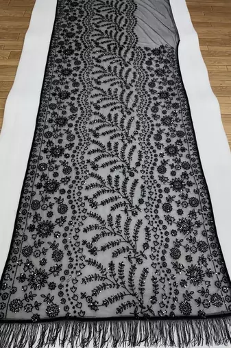 Black Sequins Embroidery Work Net Saree