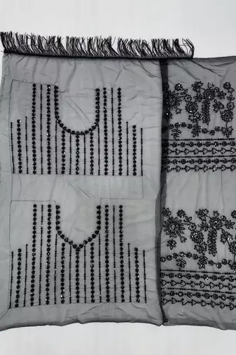 Black Sequins Embroidery Work Net Saree