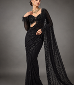 Black Sequins And Embroidery Work Georgette Saree