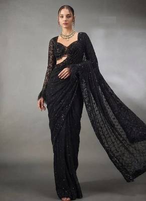 Black Sequins And Embroidery Work Georgette Saree 2