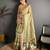 yellow color premium cotton blend flower-peacock printed sarees