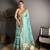 skyblue color premium cotton blend flower-peacock printed sarees