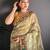 yellow color premium cotton blend flower-peacock printed sarees