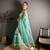 skyblue color premium cotton blend flower-peacock printed sarees