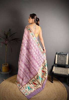 pink color premium cotton blend flower-peacock printed sarees 2