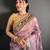 pink color premium cotton blend flower-peacock printed sarees