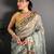 grey color premium cotton blend flower-peacock printed sarees