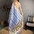 blue color premium cotton blend flower-peacock printed sarees