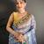 blue color premium cotton blend flower-peacock printed sarees