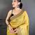 yellow color muga cotton blend woven with flower printed saree