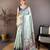 skyblue color muga cotton blend woven with flower printed saree