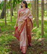 red color kanchipuram silk blend zari weaving saree with blouse piece