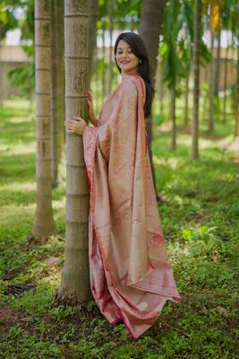 red color kanchipuram silk blend zari weaving saree with blouse piece 4