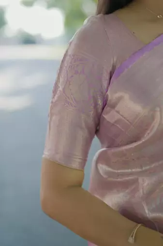 lavender color kanchipuram silk blend zari weaving saree with blouse piece