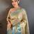 chiku-skyblue color kanchipuram silk blend flower zari woven saree with blouse