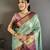 sky blue color kanjivaram silk blend flower zari woven saree with blouse