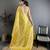 mustard color kanjivaram silk blend flower zari woven saree with blouse