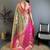 black -pink color kanjivaram silk blend flower zari woven saree with blouse