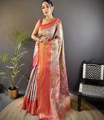 sky blue color kanjivaram silk blend jacquard zari woven sarees