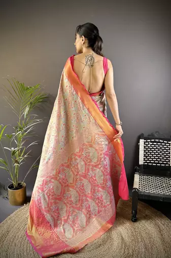 sky blue color kanjivaram silk blend jacquard zari woven sarees