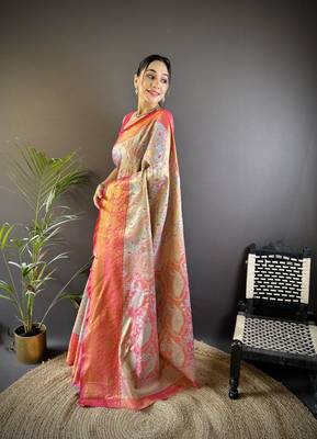 sky blue color kanjivaram silk blend jacquard zari woven sarees 3