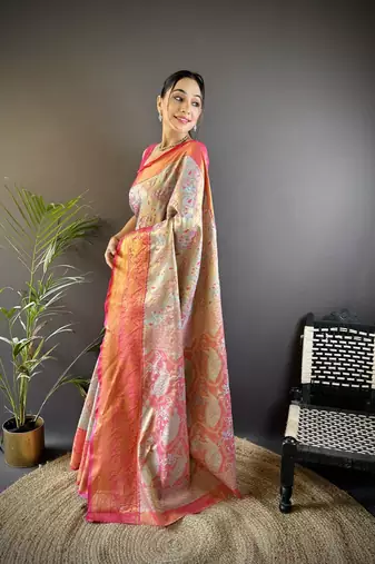 sky blue color kanjivaram silk blend jacquard zari woven sarees