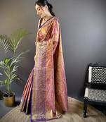 rani pink color kanjivaram silk blend jacquard zari woven sarees