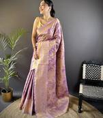 purple color kanjivaram silk blend jacquard zari woven sarees