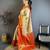 chiku-red color kanchipuram silk blend flower zari woven saree with blouse