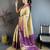 chiku-blue color kanchipuram silk blend flower zari woven saree with blouse