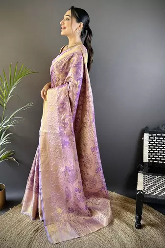 purple color kanjivaram silk blend jacquard zari woven sarees