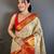chiku-red color kanchipuram silk blend flower zari woven saree with blouse