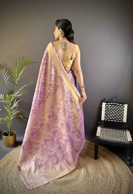 purple color kanjivaram silk blend jacquard zari woven sarees 4