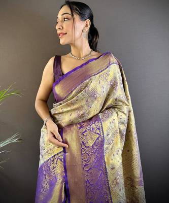 pista color kanjivaram silk blend jacquard zari woven sarees 3