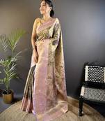 mehendi color kanjivaram silk blend jacquard zari woven sarees