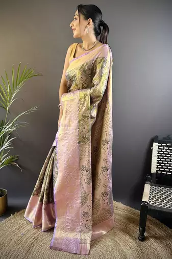 mehendi color kanjivaram silk blend jacquard zari woven sarees