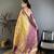 yellow color kanjivaram silk blend zari weaving saree with blouse 