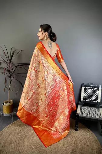 red color kanjivaram silk blend zari weaving saree with blouse 