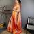 red color kanjivaram silk blend zari weaving saree with blouse 