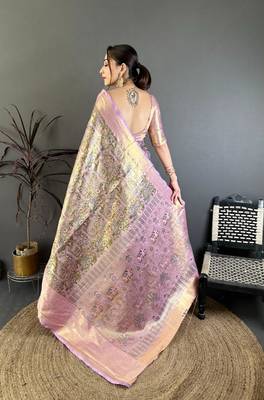 mehendi color kanjivaram silk blend zari weaving saree with blouse  2
