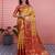 yellow color kanchipuram silk blend zari weaving saree with blouse piece