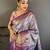 blue color kanjivaram silk blend zari weaving saree with blouse 