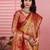 yellow color kanchipuram silk blend zari weaving saree with blouse piece