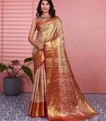 red color kanchipuram silk blend zari weaving saree with blouse piece
