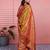 yellow color kanchipuram silk blend zari weaving saree with blouse piece