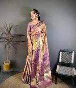 mustard color kanjivaram silk blend zari weaving saree with blouse 