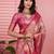 pink color kanchipuram silk blend zari weaving saree with blouse piece