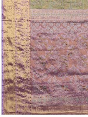 green color kanchipuram silk blend zari weaving saree with blouse piece 2