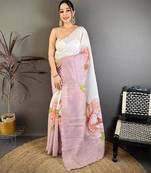 white color linen arco border with handwork saree