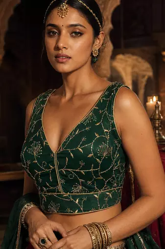 Bottle green embroidered fancydesigner saree blouse